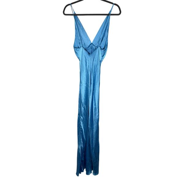 Bec + Bridge Lorelai V Maxi Dress Satin Ruched Formal Wedding Guest Blue Size 4 - Picture 7 of 10